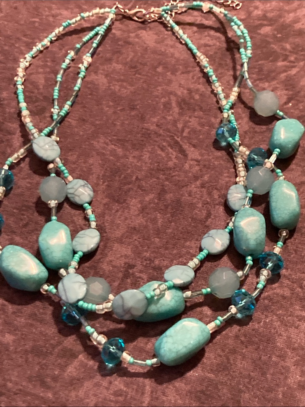Turquoise Colored Multi-Strand Bead Necklace - Women Jewelry